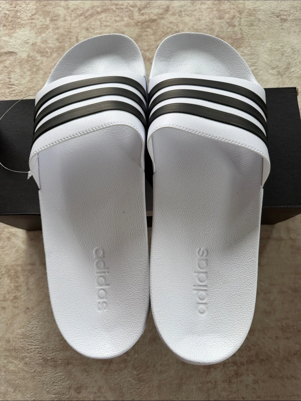 adidas White and Black Adilette Cloudfoam Slide Sandals
